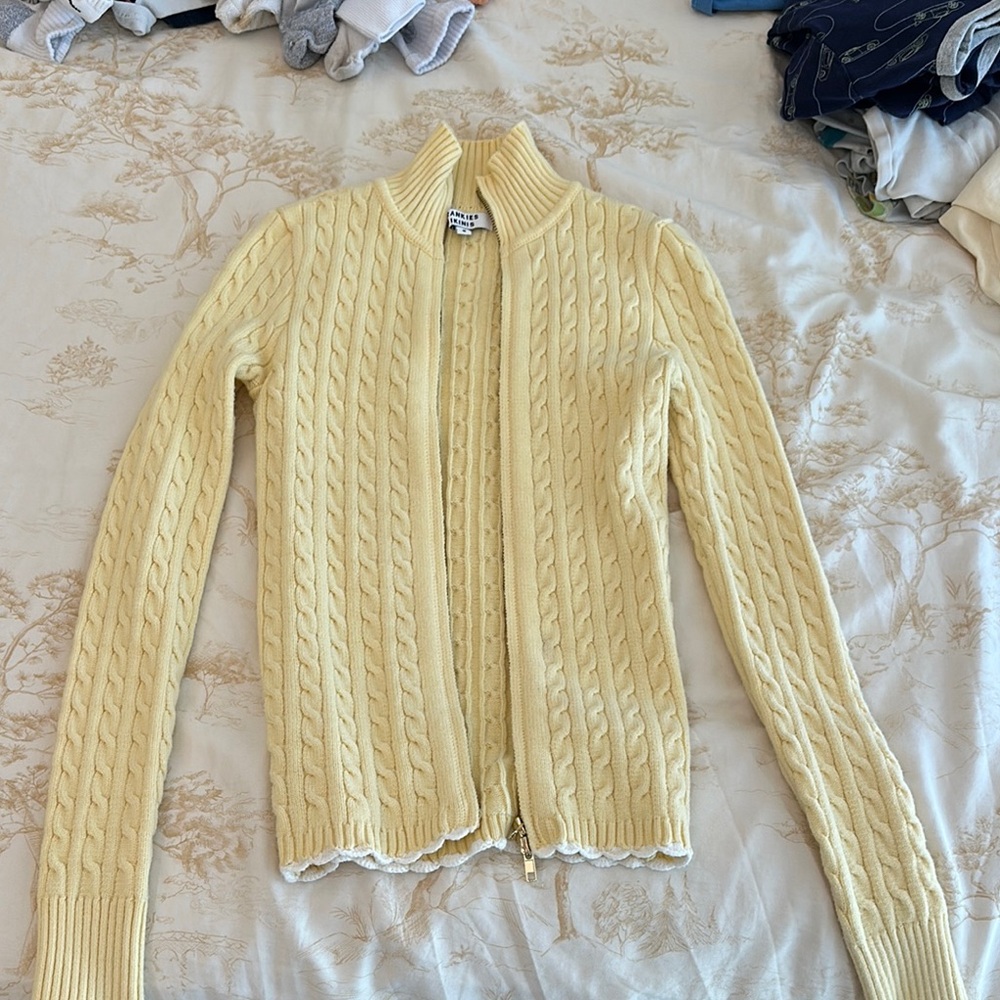 Frankie’s bikinis Yellow Cable-Knit Zip Cardigan Sweater - Women's